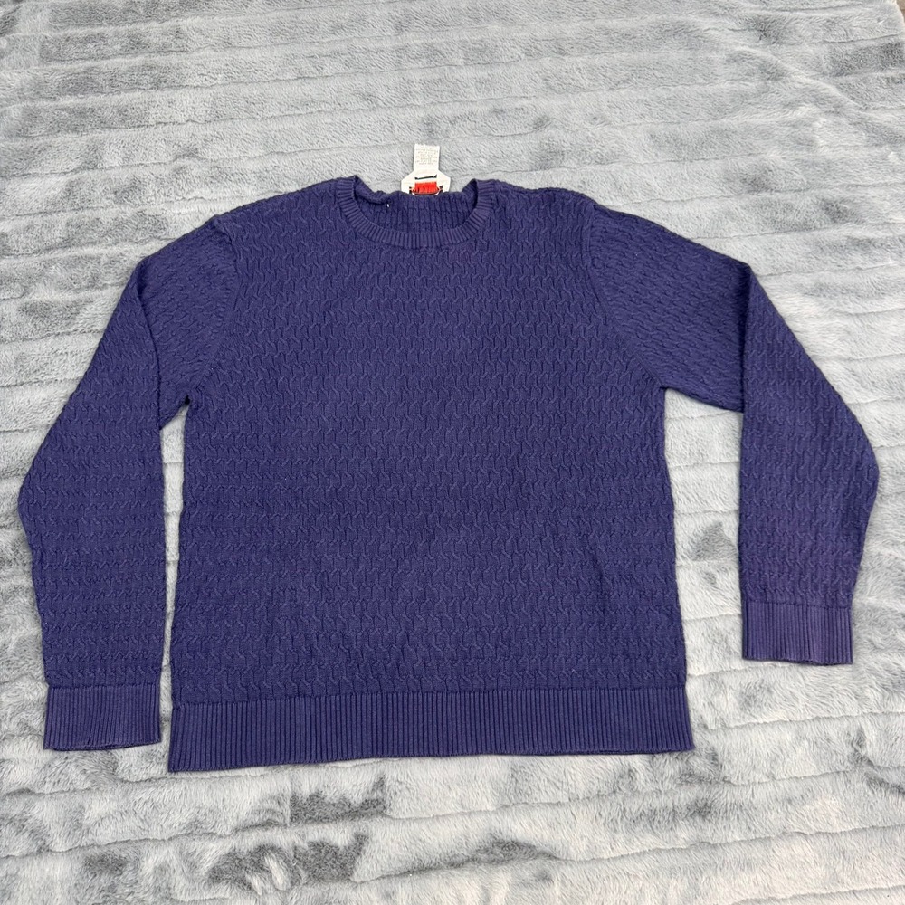 Talbots Womens Purple 100% Pima Cotton Textured Cable Knit Crew Neck Sweater L